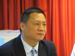 六四学运领袖王丹2019年5月20号出席台湾民主基金会举行的座谈会 （美国之音张永泰拍摄）