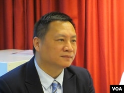 六四学运领袖王丹2019年5月20号出席台湾民主基金会举行的座谈会 （美国之音张永泰拍摄）