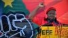 Julius Malema, leader of the Economic Freedom Fighters, gestures as he addresses supporters during the official launch of his political party in Marikana October 13, 2013.