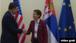 Predsednica Vlade Srbije Ana Brnabić i pomoćnik direktora USAID za Evropu i Evroaziju Brok Birman tokom sastanka u Vladi Srbije u Beogradu, 13, maja 2019.