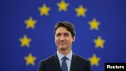 Canada's Prime Minister Justin Trudeau arrives to adress the European Parliament in Strasbourg, France, Feb. 16, 2017. 