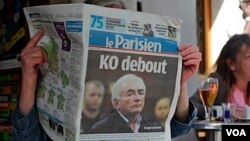 Salah satu berita di media Perancis, Le Parisien, tentang skandal yang melibatkan Dominique Strauss-Kahn.