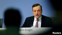European Central Bank (ECB) President Mario Draghi holds a news conference at the ECB headquarters in Frankfurt, Germany, March 7, 2018. 