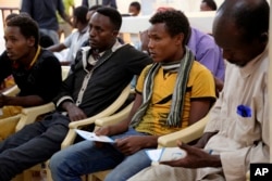 Ethiopian migrants gather at the International Organization for Migration center in the port city of Aden, Yemen, Jan. 2, 2017.