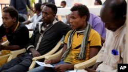 Ethiopian migrants gather at the International Organization for Migration center in the port city of Aden, Yemen, Jan. 2, 2017.