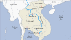 Map showing the course of the Mekong River through Southeast Asia.