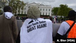 FILE - Demonstrators gathered in front of the White House in Washington D.C. to protest the ongoing war in South Sudan, April 16, 2018.