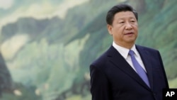 Chinese President Xi Jinping stands during a meeting with U.S. National Security Advisor Susan Rice at the Great Hall of the People in Beijing Aug. 28, 2015. 