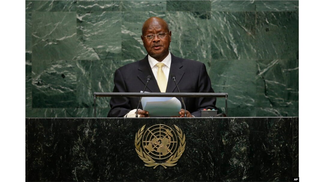 FILE - Uganda's President Yoweri Kaguta Museveni speaks during the 70th session of the United Nations General Assembly at U.N. headquarters, Sept. 28, 2015.