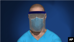 3D model of health care worker wearing face shield and mask