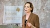 American journalist and historian Anne Applebaum delivers a speech after she was awarded the Peace Prize of the German Publishers and Booksellers Association during a ceremony at the St. Paul's Church in Frankfurt, Germany, Oct. 20, 2024.