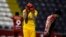 Goalkeeper George Forsyth of Peru's Alianza Lima reacts after surrendering a goal to Argentina's Huracan during their Libertadores Cup match in Lima, Feb. 3, 2015. 