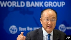 FILE - World Bank President Jim Yong Kim speaks at a news conference in New Delhi, India, June 30, 2016.