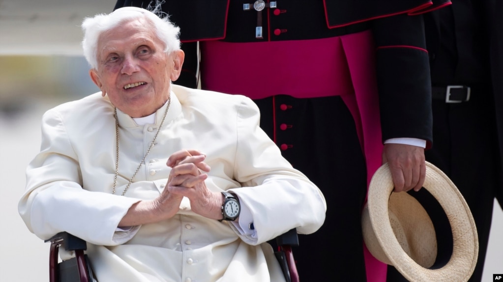 FILE - Pope Benedict XVI during a visit in Freising, Germany, June 22, 2020. 