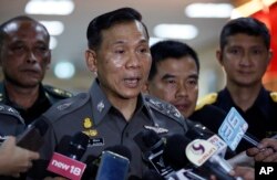 Deputy Police Commissioner Gen. Chalermkiat Sriworakhan talks to reporters at Royal Thai Police Headquarters in Bangkok, Thailand, July 7, 2017. Police in Thailand are claiming great success for a government policy to curb trafficking in ivory.