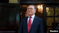 Leader of the Cambodia National Rescue Party (CNRP) Kem Sokha attends a meeting with the U.S. Ambassador to Cambodia Patrick Murphy at his home in Phnom Penh, Cambodia, November 11, 2019.