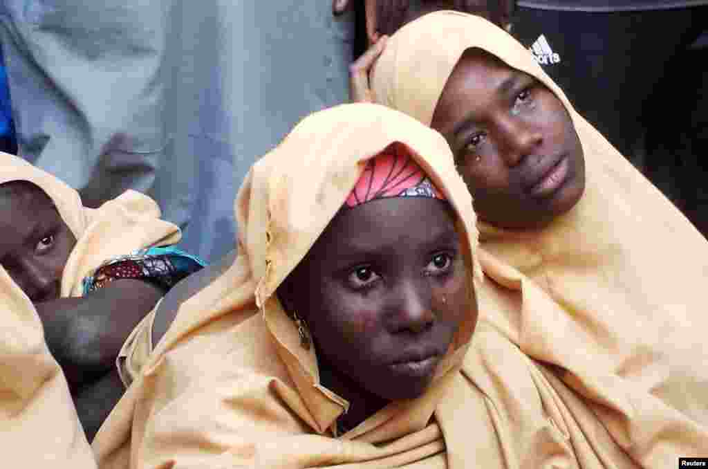 Some of the newly-released Dapchi schoolgirls are pictured in Jumbam village, Yobe State, Nigeria.