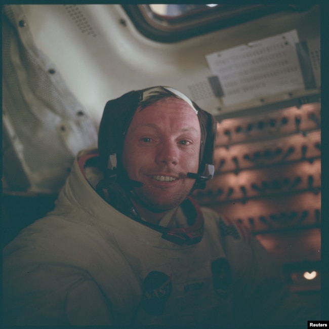 Astronaut Neil A. Armstrong, Apollo 11 commander, is pictured inside the Lunar Module while it rested on the lunar surface during the Apollo 11 mission, July 20, 1969, NASA handout photo.