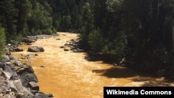 FILE - The Animas River between Silverton and Durango in Colorado is shown within 24 hours of the 2015 Gold King Mine waste water spill.