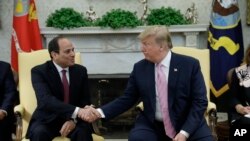 Presiden AS Donald Trump saat bertemu dengan Presiden Mesir Abdel Fattah el-Sisi in di Gedung Putih, Washington, 9 April 9, 2019. (Foto: dok)