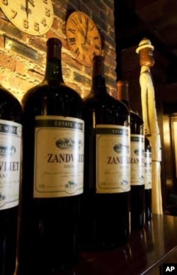 South African wine on display at a restaurant in Johannesburg