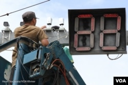 General view of installing CCTV cameras at major intersections in Phnom Penh, Cambodia.