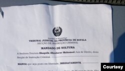 Carta de soltura de jornalistas moçambicanos