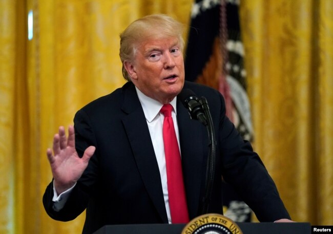 El presidente de EE.UU. Donald Trump, durante un evento en homenaje a los funcionarios de la Oficina de Inmigración y Control de Aduanas y Aduanas en la Casa Blanca en Washington, el 20 de agosto de 2018.
