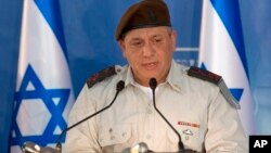 FILE - Israeli Chief of Staff Gadi Eizenkot speaks during a ceremony at the Prime Minister's office in Jerusalem, Feb. 16, 2015.