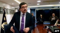 Ecuadorian General Attorney Inigo Salvador arrives for a press conference in Quito, Oct. 25, 2018.