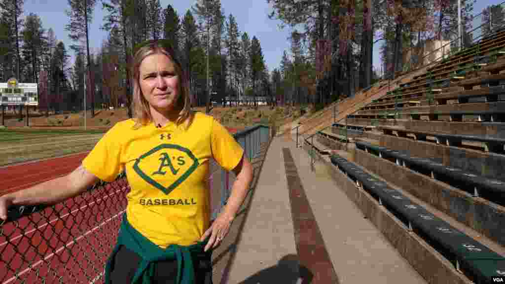The Camp Fire raged through town three months after Anne Stearns started her job as the athletic director of Paradise High School. (Elizabeth Lee/VOA News)