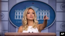 White House press secretary Kayleigh McEnany speaks during a press briefing in the James Brady Press Briefing Room at the White House, Friday, July 31, 2020, in Washington. (AP Photo/Alex Brandon)