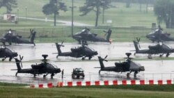 연례 미한 연합군사연습인 '을지 자유 방패(UFS)' 마지막 날, 미 육군 AH-64 아파치 공격헬기가 캠프 험프리스에 계류되어 있다. (자료사진)