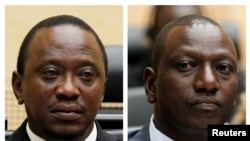 Combination picture shows Kenya's then-finance minister Uhuru Kenyatta and Kenya's former Higher Education Minister William Ruto at the International Criminal Court (ICC) in The Hague in these April 8, 2011 (L) and September 1, 2011 file photos. 