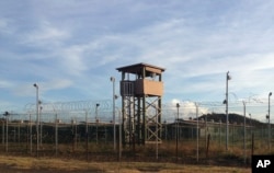 This Dec. 11, 2016 photo shows a guard tower at Camp Delta, one of the parts of the detention center at the U.S. Naval base at Guantanamo Bay, Cuba.