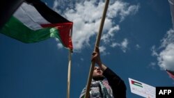 تظاهرات هواداران فلسطینیان در نزدیکی بنای یادبود واشنگتن دی‌سی - شنبه ۱۵ مارس