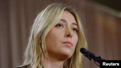 Maria Sharapova announces that she failed a drug test after the Australian Open, during a news conference in Los Angeles, March 7, 2016. (J. Kamin-Oncea/USA Today Sports)