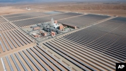 Aerial view of the Noor 1 solar plant in central Morocco, Feb.4, 2016.