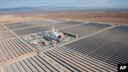 Aerial view of the Noor 1 solar plant in central Morocco, Feb.4, 2016.