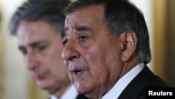 US Secretary of Defense Leon Panetta speaks during a news conference with his British counterpart, Philip Hammond (L), in London on January 19, 2013. 
