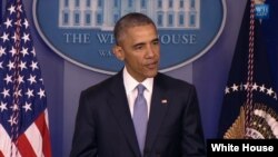 U.S. President Barack Obama makes a statement about the killings of hostages held by al-Qaida in the White House Briefing room, April 23, 2015.