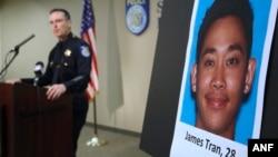 Sacramento Police Chief Sam Somers Jr. announces the arrest of James Tran, Nov. 4, 2015, who is charged with the attempted homicide of Airman 1st Class Spencer Stone during an altercation in October, in Sacramento, California.