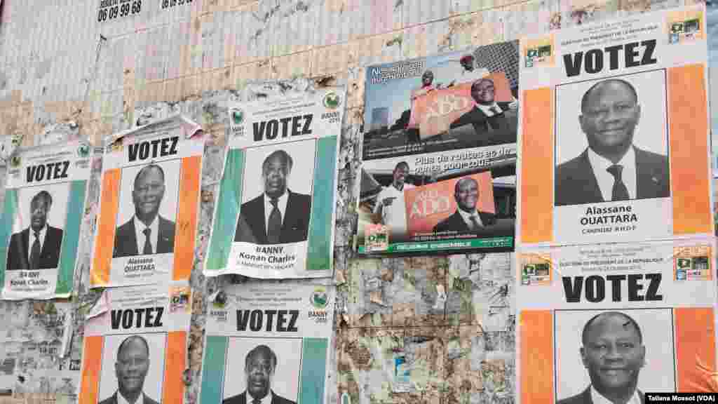 Des affiches de campagne électorale à Abidjan, à deux jours de la présidentielle du 25 octobre 2015.