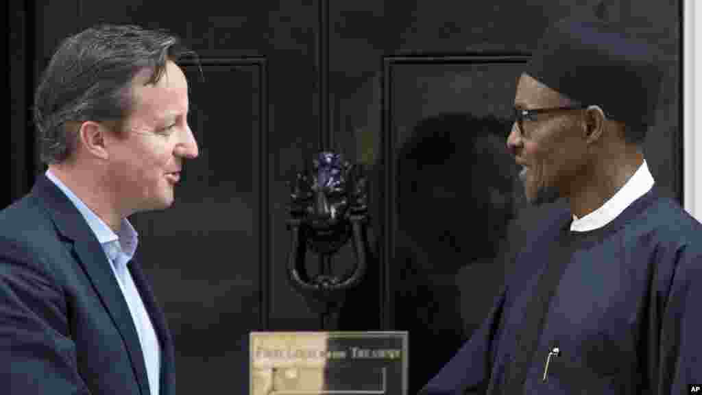 Shugaban Kasar Najeriya Mai Jiran Gado Muhammadu Buhari da MInistan Birtaniya David Cameron, Mayu 23, 2015