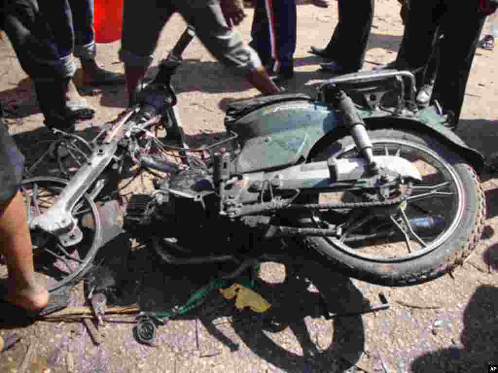 The bike that the suspected bombers drove. The bombers are assumed to have all died in the blast.