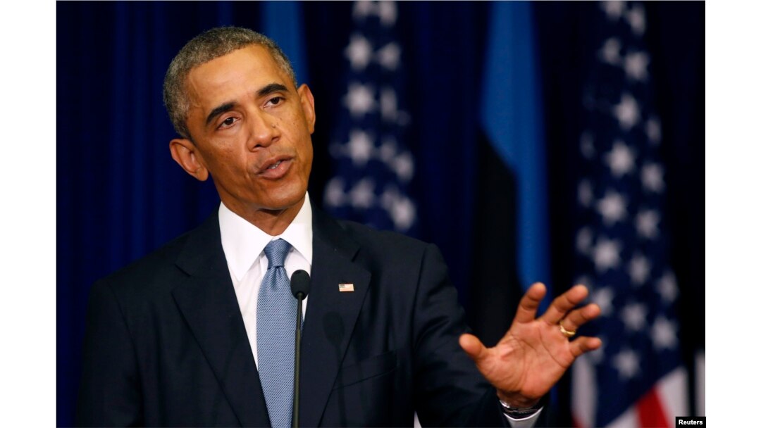 U.S. President Barack Obama talks during a press conference at the Bank of Estonia in Tallinn, Estonia, Sep. 3, 2014.