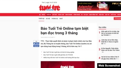 Trang mạng báo Tuổi Trẻ bị đình chỉ ba tháng 