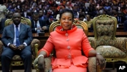 Central African Republic interim President Catherine Samba-Panza prepared to take the oath of office in Bangui, Central African Republic, Thursday Jan. 23, 2014.