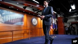 House Speaker Paul Ryan of Wis., leaves a news conference after announcing that he will not run for re-election at the end of this term, April 11, 2018, on Capitol Hill in Washington. 