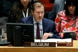 Belgium's U.N. Ambassador Marc Pecsteen de Buytswerve addresses the United Nations Security Council, at U.N. headquarters, Jan. 22, 2019.